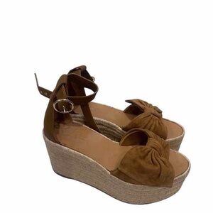 Valentino Tan Espadrille Platform Wedge Sandals 37